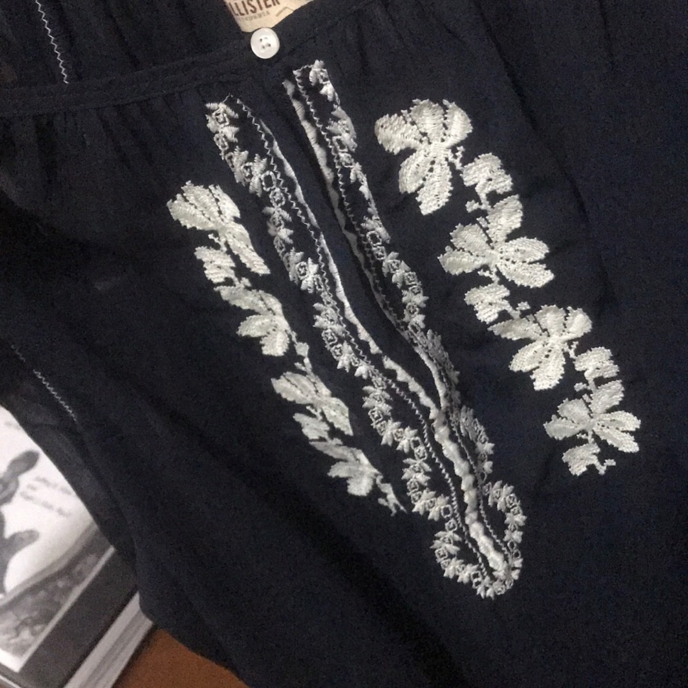hollister see thru blue shirt with floral weaving